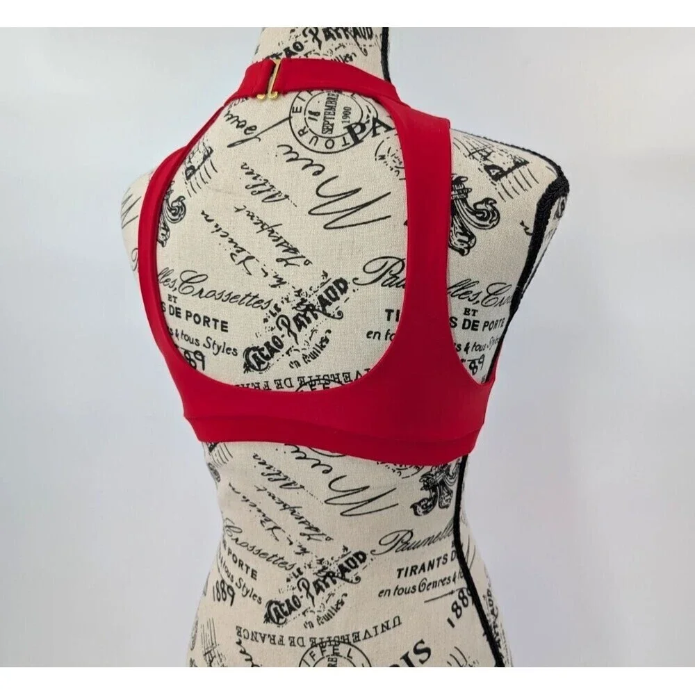 Beach‎ Bunny Swim Bikini Top Small Red Zip Front High Neck Beach Eye Catching